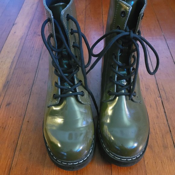 H&M Dark Green Combat Boots, sz 8 EUC - Picture 2 of 8